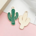 Green enamel cactus pendant charm with golden plating and detailed stripe texture - Cactus Style (12060)