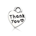 Καρδιά μενταγιόν σε αντικέ ασήμι με χάραξη Thank You και μικρό σχέδιο καρδιάς για DIY - Καρδιά Thank You (7026)