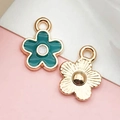Golden flower pendant set with teal enamel drop oil finish for DIY jewelry making - Flower Style (12350)