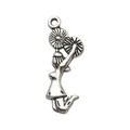 Antique silver jumping cheerleader charm with pom-poms for DIY jewelry making - Jumping Cheerleader Style (9829)