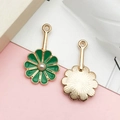 Green enamel flower pendant with pearl center and gold alloy base for DIY jewelry - Round Flower (12346)