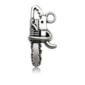 Miniature chainsaw pendant in antique silver alloy with detailed gear textures - Antique Silver Chainsaw Style (15483)