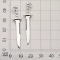 Antique silver sword alloy charm 45mm length with serrated edge and top loop - Tool Dagger Weapon Knife Style (11333)