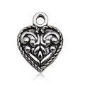 Vintage heart pendant with embossed vine pattern in silver-tone finish on white base - Carved Small Heart Style (13337)