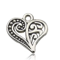 Antique silver bohemian heart pendant with vintage filigree and scrollwork textures - Antique Silver Hollow Heart Style (13340)