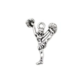 Antique silver cheerleading girl charm pendant with jump ring for DIY jewelry making - High Kick Cheerleader Style (9881)