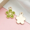 Green enamel flower charm accessory with gold plating for DIY jewelry making - Small Cherry Blossom (12084)