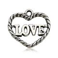 Ασημένιο μενταγιόν καρδιά με γράμματα LOVE και πλεκτή υφή για DIY κοσμήματα - Καρδιά LOVE (10902)