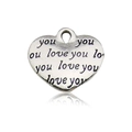 Vintage ασημένιο μενταγιόν καρδιά με χάραξη 'love you' σε καθαρό λευκό φόντο - Καρδιά Love You (10907)
