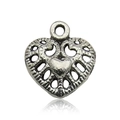 DIY alloy heart-shaped pendant with hollow patterns and center heart in vintage silver - Antique Silver Heart Style (13343)