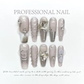 Handmade press-on nails with silver glitter, rhinestones, and star charms in pink finish - Extra Small (XS)