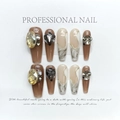 Coffin Press-on Nails mit Bernstein-Edelsteinen und Fuchsschmuck in Marmortee - Chinesischer Tuschmalerei-Stil / Extra Klein (XS)