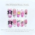 Faux ongles dégradés rose et blanc faits main avec croix et yeux de démon - XS / Monstre Rose