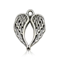 Vintage silver heart-shaped wing pendant with detailed feather texture and bail - Antique Silver Wing Heart Pendant Style (14097)