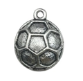 Antique silver plated soccer charm pendant with textured finish for sports jewelry - Competitive Football Round Style (15721)
