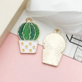 Green cactus enamel charm for DIY jewelry making with gold-plated metal finish - Cactus Potted (12059)