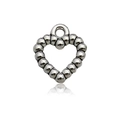 Silver beaded heart pendant with hollow design and top ring for DIY jewelry making - Antique Silver Beaded Heart Style (14098)