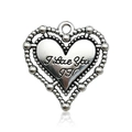Silver vintage heart pendant with 'I Love You' engraving and beaded edge - Antique Silver I Love You Heart Style (15486)
