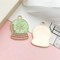 Green crystal ball charm with snowflake pattern in gold alloy oil drip finish - Round Crystal Ball (12352)