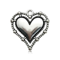 Silver vintage heart pendant charm with beaded border and metal hanging ring on white background - Antique Silver Heart Style (15490)