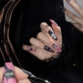 Roze en zwarte Halloween coffin kunstnagels met spookjes, spinnenwebben en BOO-kunst - Extra Klein (XS) / Spin Spook