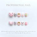 Unghie finte 3D fatte a mano maialino rosa con glitter e motivi floreali per bambini - XS / Stile Maialino e Cavolo