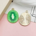 Green kiwi fruit slice pendant in gold alloy with oil drip finish for DIY jewelry - Round Fruit Kiwi (8630)