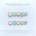 Short candy colored press-on nails for girls with 3D laser stars and hearts details - XS / Aurora Mocha