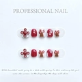 Handmade press-on nails set with 3D Chinese knot decor and artistic floral hand-painted art - XS / Chinese Knot