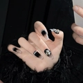 Dunkle Gothic handgefertigte lange Sarg-Kunstnägel mit schwarzem Farbverlauf und Silberjuwel - Extra Klein (XS) / Dunkle Spinne