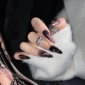 Uñas góticas 3D serpiente con degradado ojo de gato rojo y pedrería de lujo - XS / Patrón De Serpiente Rojo Sangre Oscuro