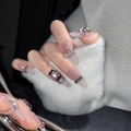 Luxury long ballet press-on nails with purple crystal gems and silver cross accents - XS / Purple Gradient