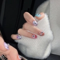 Uñas postizas 3D de monstruos adorables en colores de caramelo con purpurina - L / Estilo Monstruo Píxel