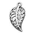 Tibetan silver hollow leaf charm pendant with vintage feather texture for DIY jewelry - Antique Silver Leaf (3962) / 10x17