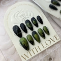 Handmade stiletto press-on nails in cat-eye green and black with cat silhouettes - XS / 520-Cool Cat Eye