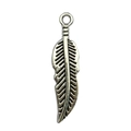 Antique silver feather alloy pendant charm with detailed texture for DIY jewelry making - 7x30