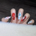 Handgemachte chinesische Opern-Nägel lang eckig mit rot-blauem Gesichts-Design - Extra Klein (XS) / Chinesische Oper Gesichtswechsel