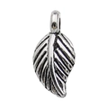 Vintage tibetan silver leaf pendant with hollow vein details and integrated top hanging loop - 7x16