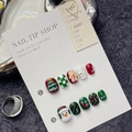 Handmade Christmas press-on nails with 3D Santa, tree and gingerbread man designs - Extra Small (XS) / Hand-Painted Christmas Style (1162) / 10 Pieces