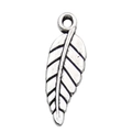 Vintage tibetan silver feather charm pendant with detailed leaf veins for DIY jewelry - 6x19