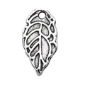 Vintage silver hollow leaf alloy pendant with realistic vein texture for DIY jewelry making - 13x11