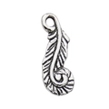 Vintage style hollow feather charm in antique silver alloy for DIY bracelet making - 5x15