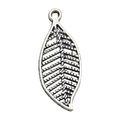 Tibetan silver hollow leaf charm pendant in antique finish for DIY jewelry crafting - 11x27