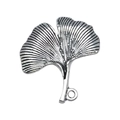Silver ginkgo leaf charm with vein texture and ring for DIY jewelry making - 23x24