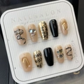 Handmade press-on nails set featuring Chrome Hearts style crosses, rhinestones and chains - Large (L)