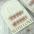 French gradient press-on nails in nude pink and white with rhinestone accents - Large (L) / Minimalist French Rhinestone Cluster