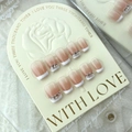 Unghie finte sfumate nude stile francese con strass su elegante scheda display a rose - Grande (L)