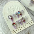 Handmade light purple press-on nails set with luxury rhinestones and heart gems - Purple Phantom Almond Shape (807) / Large (L)