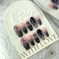 Y2K gothic press-on nails with pink black flame gradient and 3D silver metal charms - Cool Girl Night Flame / L