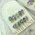 Luxury handmade press-on nails with sparkling purple floral rhinestones and gems - Shimmer Milk White Luxury Rhinestone Gem Style (840)